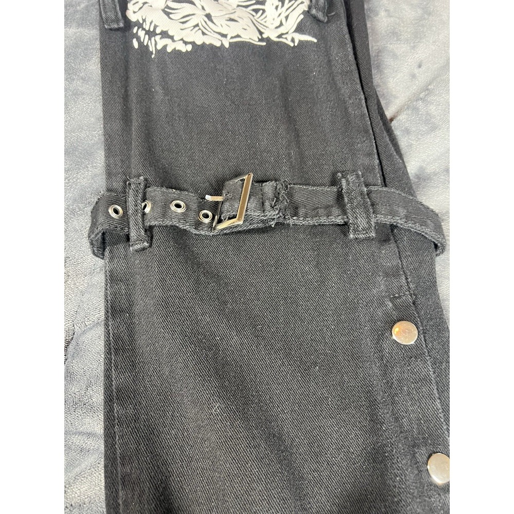 SLP Jeans Womens Black Dark Street Print Gothic Punk‎ Metal Distressed Pant Sz M - Picture 6 of 15
